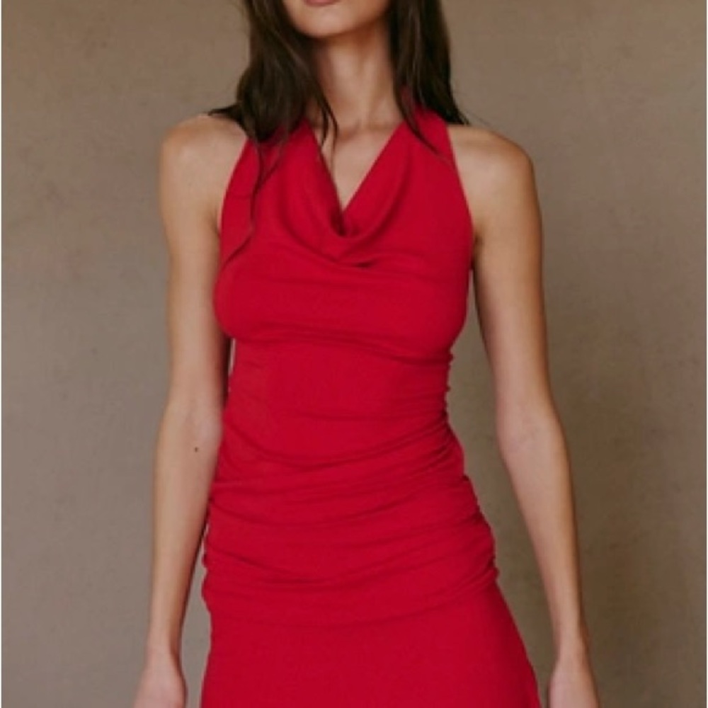 Free people Good Feels Cowl-Neck Mini dress red -XS- NWT